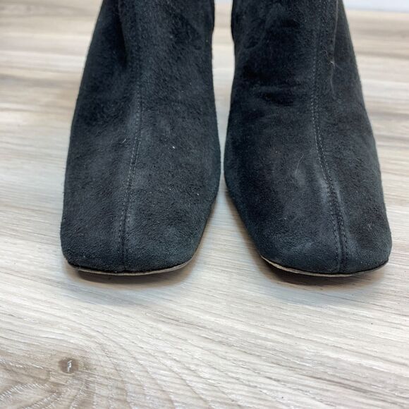 PRADA Black Italian Suede Leather High Heel Ankle Boots Square Toe EU 38.5 7.5 - Picture 8 of 13